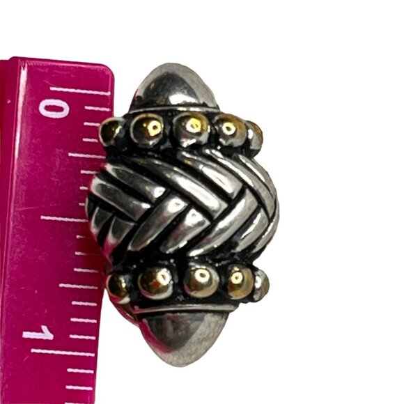 Vintage Sterling Silver Clip-On Earrings With Braided Design & Gold-Tone Accents - Picture 2 of 5